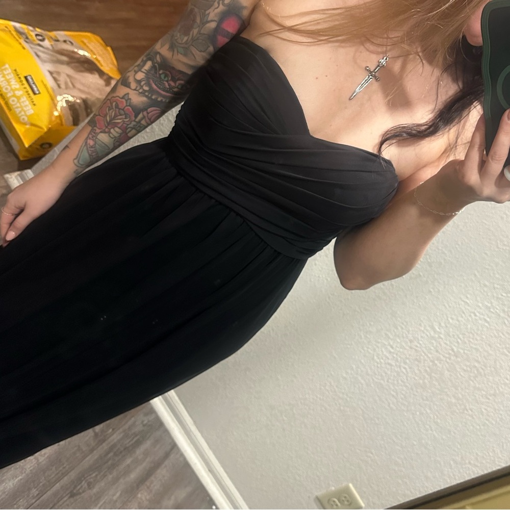 David's Bridal Classic Black Strapless Dress